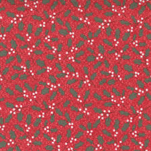 Christmas Morning 16x44 Red Holly 5142  Lella Boutique - Moda - Out of Print 100% Cotton Fabric