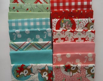 Deer Christmas Fat Quarter Bundle 18pcs Urban Chiks Moda Retro Holiday RARE Out of Print Precut Cotton fabric