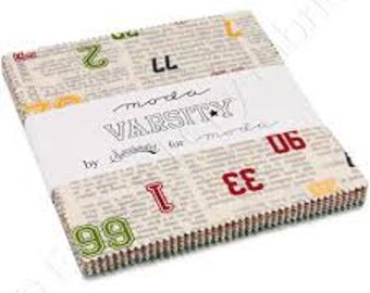 Varsity Charm Pack Sweetwater Moda OUT OF PRINT 42 vierkanten van vijf inch voorgesneden katoen