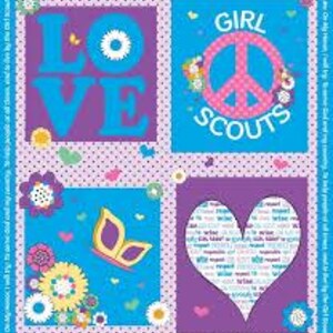 Tygpanel med flickscouter, 90x102 cm, blå, Girl Scouts of America Riley Blake