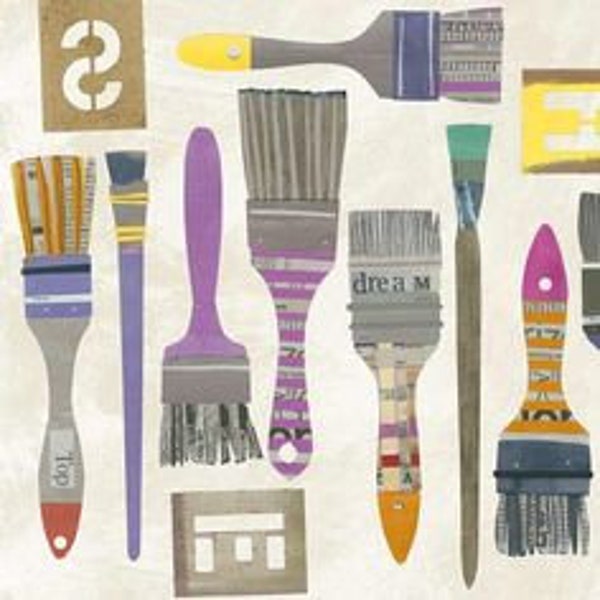 Paint Spackle Brushes Carrie Bloomston Continuous HALF YARD Windham Fabrics Out of Print Rare Cotton Fabric