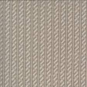 May include: Close-up of a tan fabric with a repeating pattern of vertical lines. Each line features diagonal white dashes. The fabric has a subtle texture, with small, dark dots visible throughout the background.