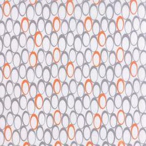 May include: White fabric with a repeating pattern of gray and orange ovals. The ovals are arranged in a grid-like formation, creating a textured visual effect. The design is modern and geometric.