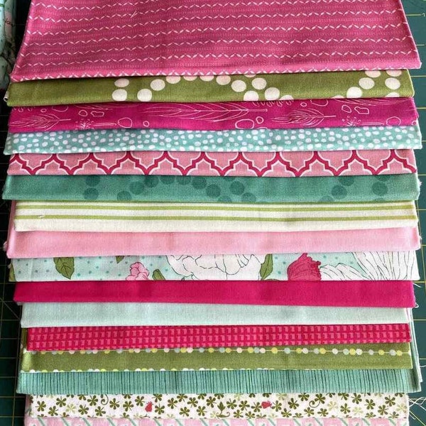 Color Me Happy und Andere Drucke 2/3 Yard Bündel 16 Stück Out of Print Mint und Fuschia Prints Baumwollstoffe