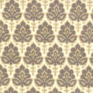 May include: A beige fabric with a repeating pattern of gray stylized floral motifs.