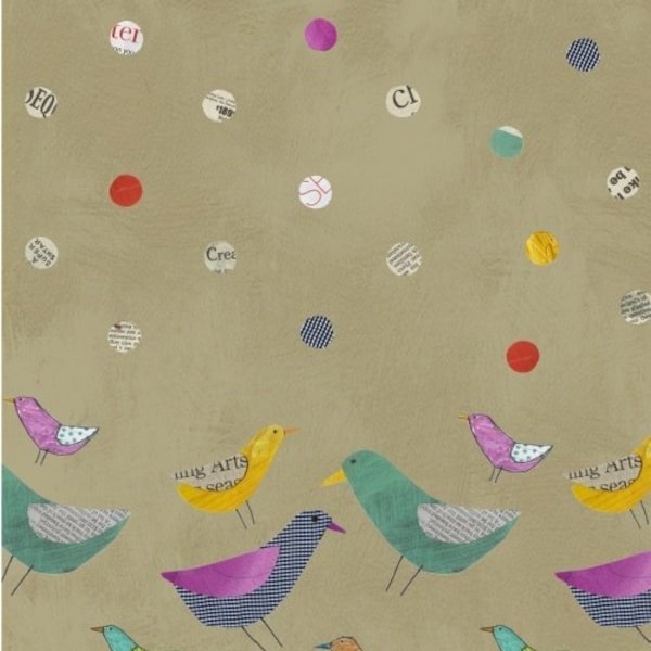 By the 1/2 yard - Collage - Carrie Bloomston - Such Designs - Bird Dot - Tan - 36525 - Windham - 100% Cotton fabric