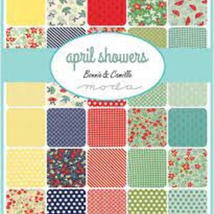 May include: A fabric collection called "April Showers" by Bonnie & Camille Moda featuring 24 different prints in a variety of colors and patterns, including floral, geometric, and stripes.