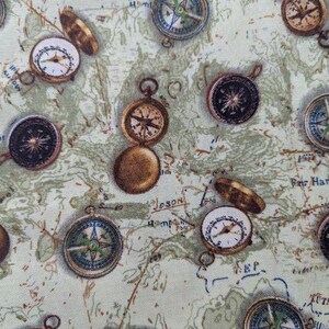 Mapa de brújula con licencia de Boy Scouts de 1/2 yarda, senderos de aventuras, algodón OOP Quilting Treasures