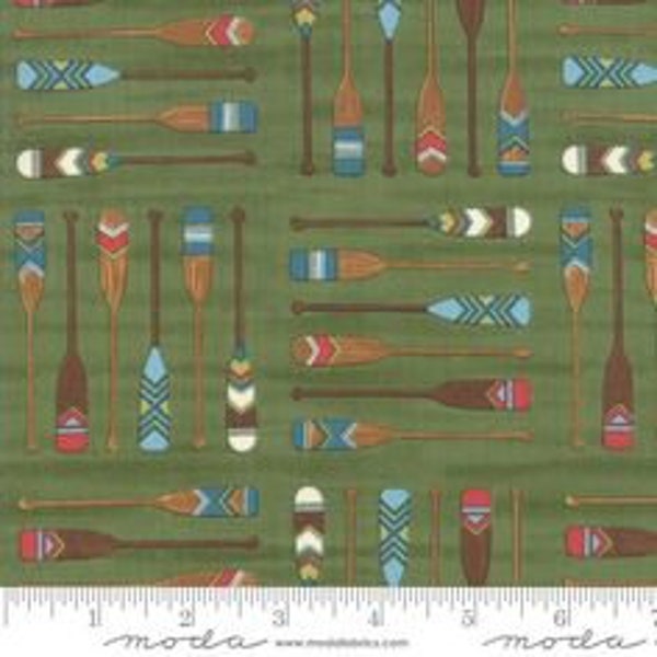 Explore 17x44" Pine Green Canoe Paddles - 19912 14 - Deb Strain - Moda - Out of Print - 100% Cotton Fabric