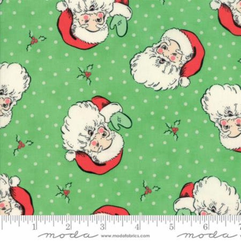 Christmas Santa & Mrs Claus Fabric Green Cotton Freckle & Lollie By The  Yard