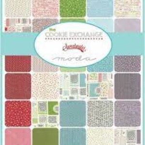 May include: A fabric collection called "The Cookie Exchange" by Sweetwater, featuring 24 different prints with a variety of patterns and colors, including red, green, blue, and white.
