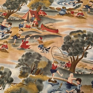 Vintage Michael Miller 1/2 yard Camp Retro Kids Cotton Fabric OUT OF PRINT