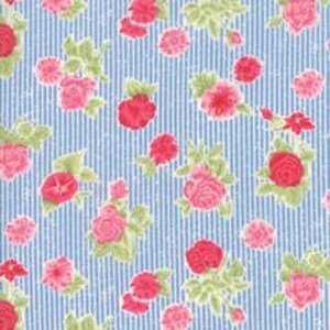 Cottontail Cottage Continuous HALF YARD Striped Blue Floral - Bunny Hill Designs - Moda - cotton fabric Out of Print