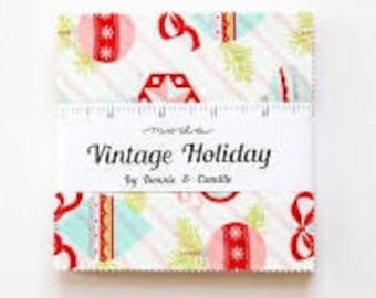 Vintage Holiday Charm Pack Bonnie and Camille - Moda - 100% Cotton Fabric - Precut 42 five inch squares - Christmas