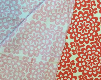 Lotus by Amy Butler Rowan Remnant Fabric White Red Floral 66" L x 43" W *Some Flaws, read listing
