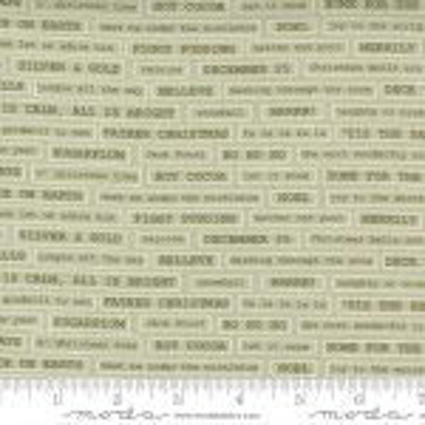 Christmas Morning Continuous 1/2 Yard Fa La La Text Sage 5145 14 Lella Boutique - Moda - Out of Print 100% Cotton Fabric