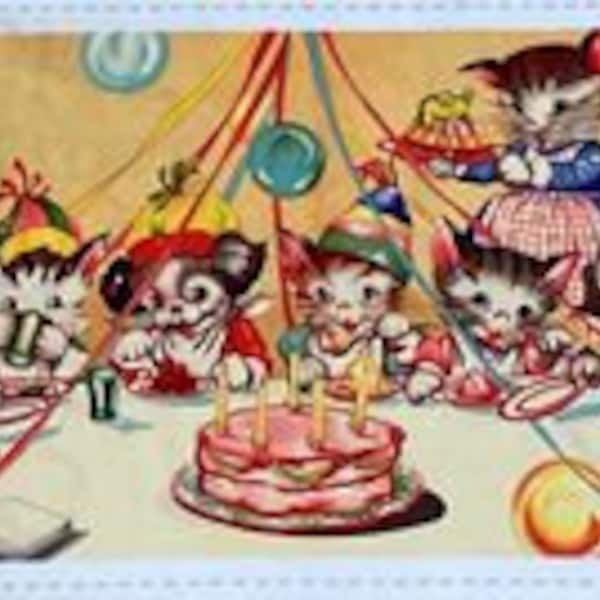 Ruth E's Party Panel (23"x 44") - Kittens and Puppies - Ruth E. Newton - Michael Miller - Retro - 100% Cotton fabric