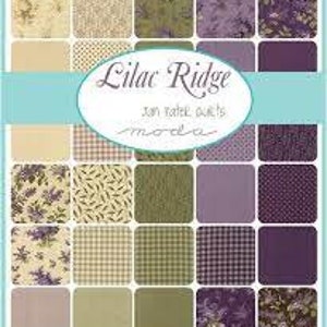 Lilac Ridge Layer Cake Jan Patek - Moda - OOP - Purple green tan precut cotton quilting fabric squares