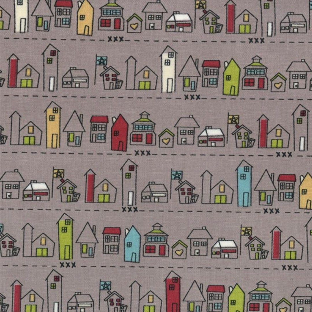 Sweetwater Road 15 1/2 Yard Main Street Mist Houses in Gray 5522 Moda ...