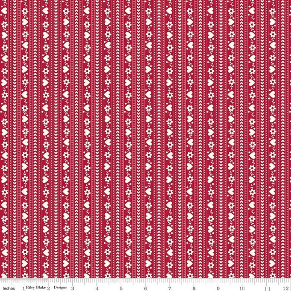 By the 1/2 yard - Gretel - Red Heart Stripe - Penny Rose - Riley Blake - Amy Smart - A Quilting Life - HTF - 100% Cotton Fabric