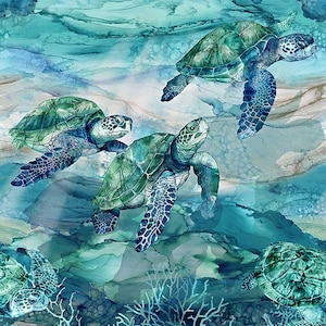 Sea Breeze Turtle Panel by Deborah Edwards and Melanie Samira for