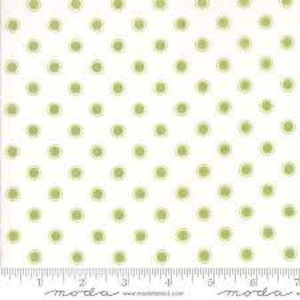 Olive's Flower Market Continuous HALF YARD White with Green Dots - 5036 15 - Lella Boutique - Moda - Out of Print - 100% Cotton fabric