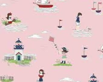 Seaside 1/2 yard Sailboats Pink Tasha Noel - Riley Blake Designs - nautical quilting cotton fabric