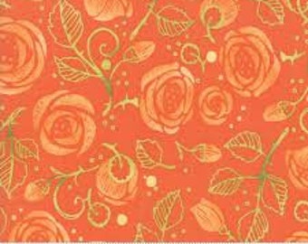 Abby Rose Continuous 1/2 yard Robin Pickens Bramble 48671 13 Citrus Moda Fabrics- Cotton Fabric - Orange Floral - Out of Print