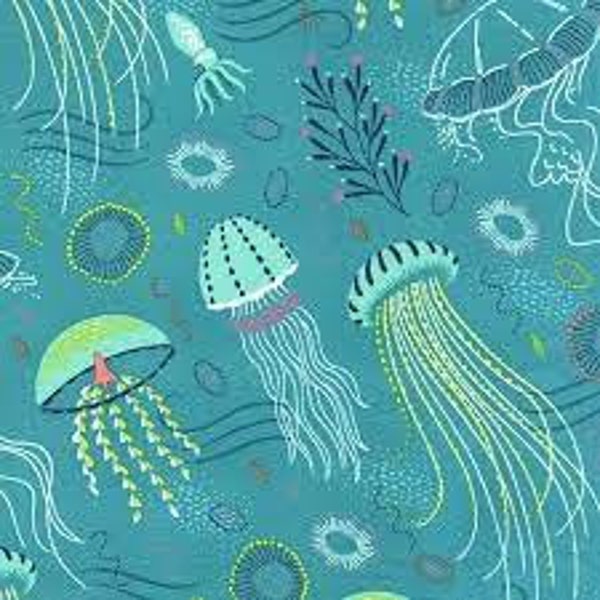 Meterware - Into The Deep - Lagune - Patty Sloniger - Tropical - Michael Miller Fabrics - 100 % Baumwolle