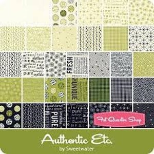 Authentic Etc. Jelly Roll Sweetwater - Moda - OUT OF PRINT - Green Black Newsprint 100% Cotton Precut Fabric Strips