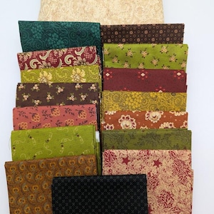 Kim Diehl Fat Quarter Bundle, 15 pcs with 2 Yards of a background print Henry Glass