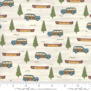 Explore Continuous 1/2 yard Deb Strain - Canoes on Cream - Moda -  100% Cotton fabric - Out of Print
