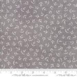 Ahoy Me Hearties Continuous 1/2 yard  Anchors in Gray Janet Clare - Moda - Cotton Fabric - Out of Print