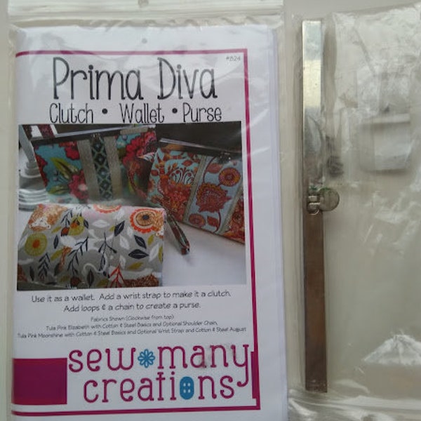 Prima Diva Clutch Wallet Pattern and 7.5" Silver Frame Sew Many Creations