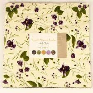 May include: A fabric square with a floral pattern featuring purple flowers and green leaves on a cream background. The fabric square is labeled "Lella Boutique" and "Holly Taylor" with a small sample of the fabric in four different colors.