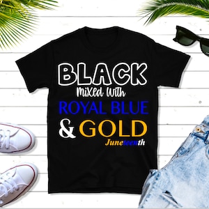 Zwart gemengd met Royal Blue en Gold Juneteenth svg png mockup inclusief Sigma Gamma Rho 1922