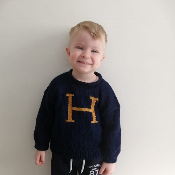 Knitted Personalized Harry Potter Weasley Baby Toddler Kids Potterhead Sweater, Custom Monogram Initial Baby Clothes for Child Gift