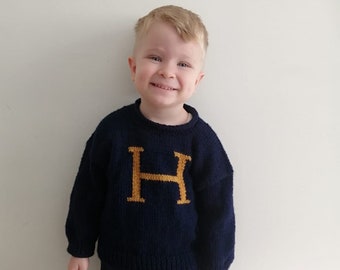 Knitted Personalized Harry Potter Weasley Baby Toddler Kids Potterhead Sweater, Custom Monogram Initial Baby Clothes for Child Gift