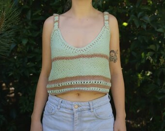 Handmade Crochet Crop Top, Boho Hippie Knit Summer Top