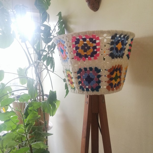 Grand-mère Carré Crochet Abat-jour Lustre pour Boho Home Decor Handmade Retro