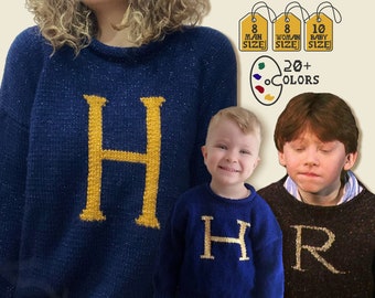 Pull Weasley | Pull de Noël avec initiales Harry Potter | Cadeau de Noël Weasley personnalisé pour elle, lui, bébé bambin | Cadeau Saint-Valentin