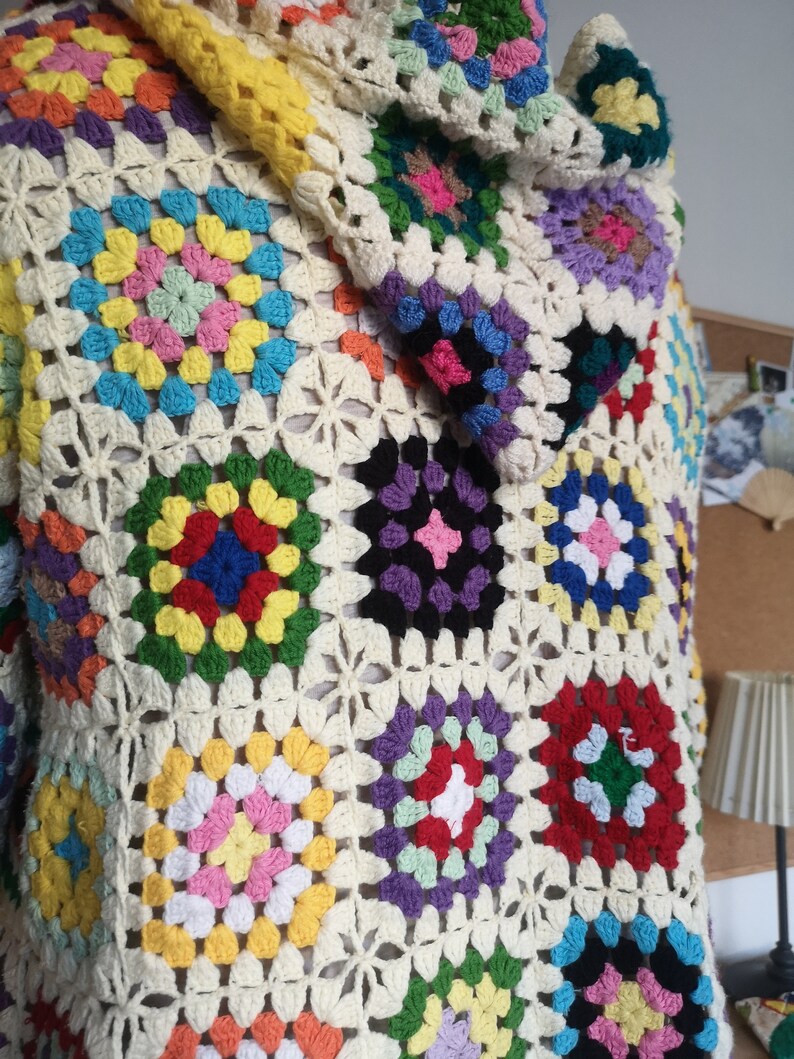 Mother/'s Day Crochet Long Sleeve Cardigan Gift Birthday Gifts Hand Knitted Patchwork Multicolored Clothing Unisex Granny Square Cardigan
