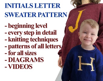 Initials Letter Sweater Pattern, DIY Custom Christmas Weasley Sweater Pattern, Do It Yourself Gift for her him baby toddler