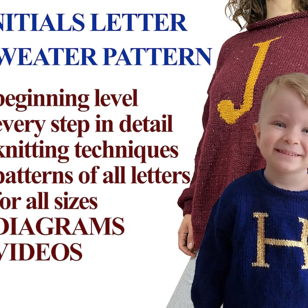 Initials Letter Sweater Pattern, DIY Custom Christmas Weasley Sweater Pattern, Do It Yourself Gift for her him baby toddler