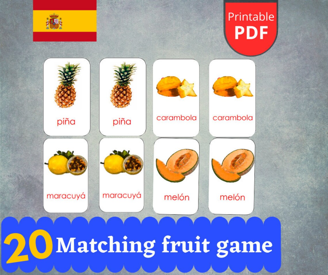 Printable Fruit Matching Game Flash Card Game Printable Etsy