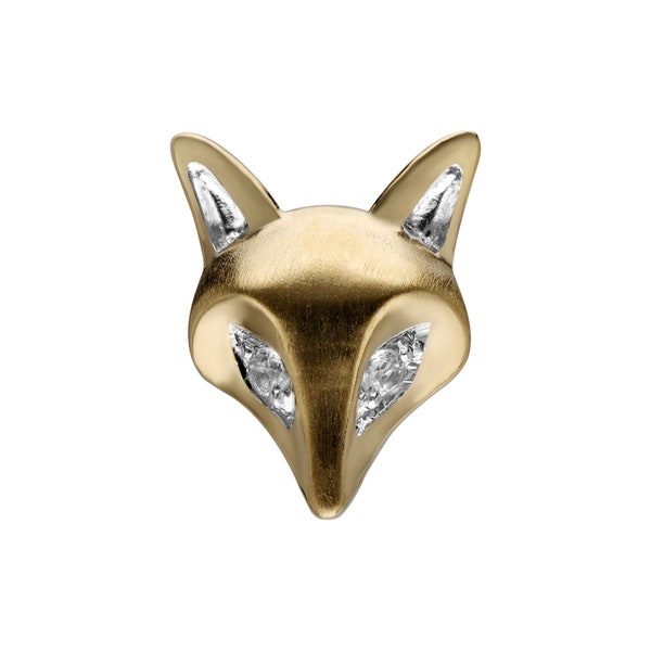 Gardenia White Sapphire Fox Pin In 9ct Brushed Yellow Gold