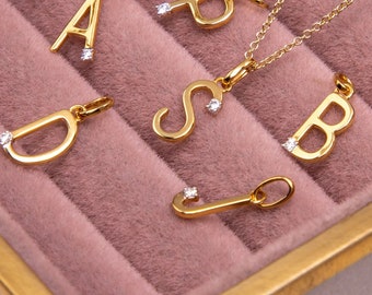 Initial S Diamond Letter Necklace in 9ct Yellow Gold