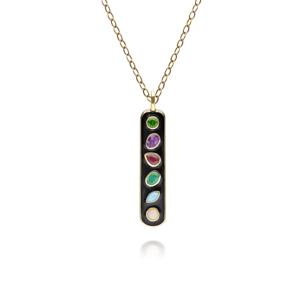 Coded Multi Gems Black Enamel 'Dare To' Acrostic Pendant In Gold Plated Silver