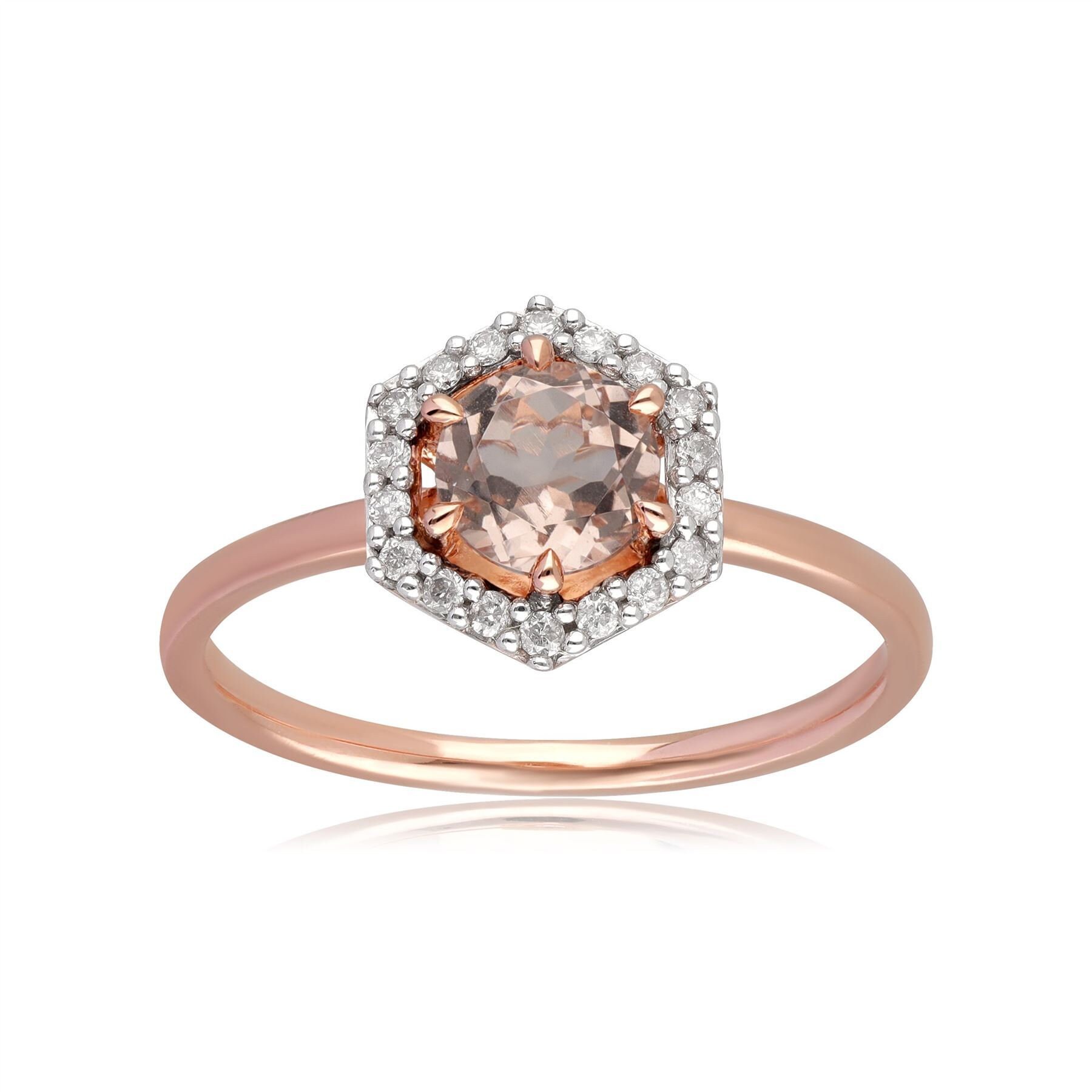 9ct Rose Gold 0.556ct Morganite Diamond Halo Engagement Ring