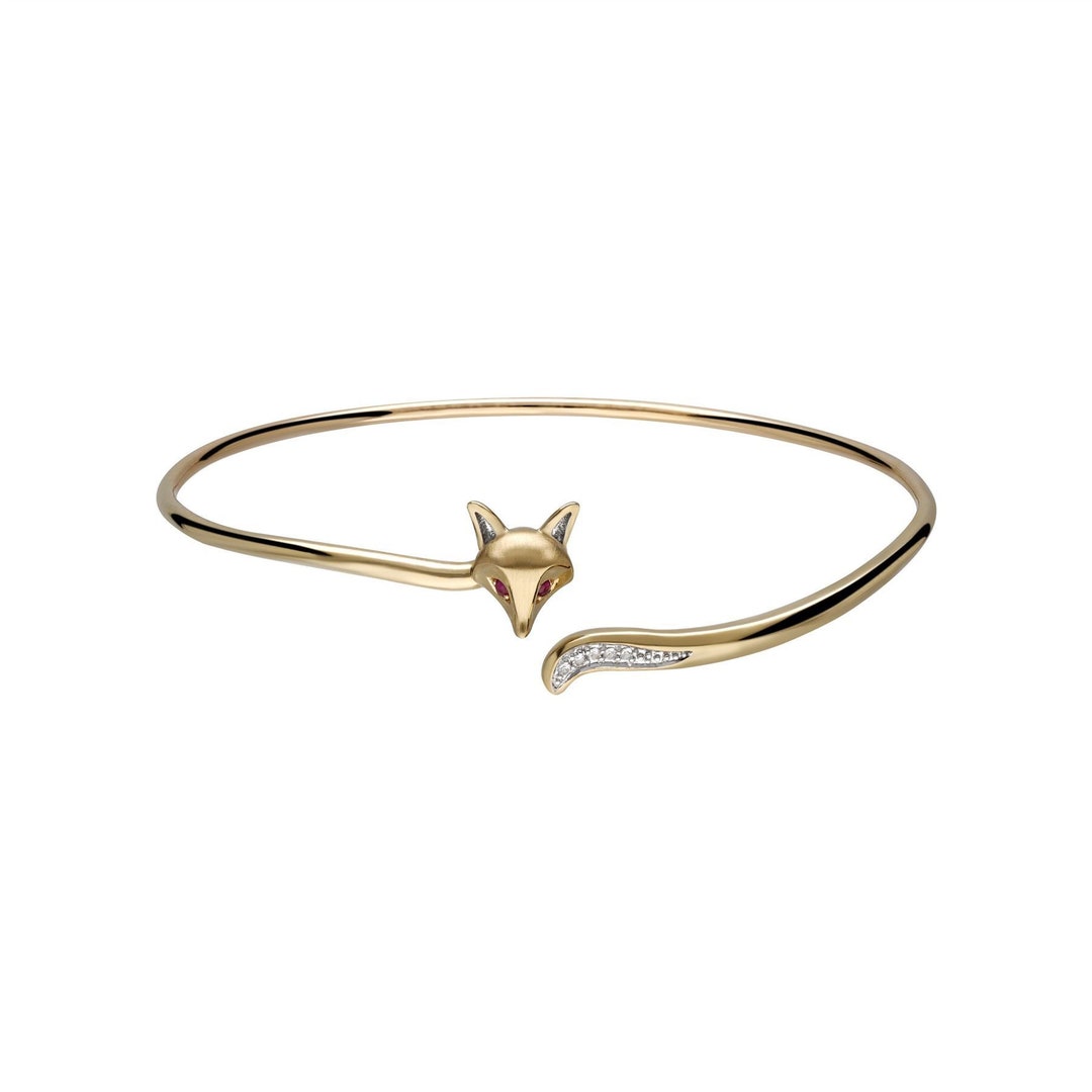 Ruby & White Sapphire Fox Bangle in 9ct Yellow Gold - Etsy UK